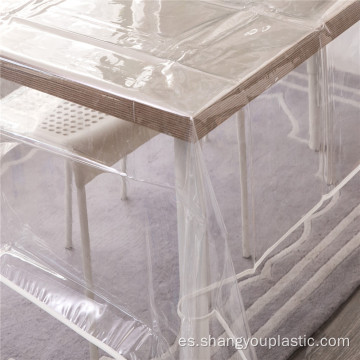 Venta caliente transparente PVC mantel con borde de costura